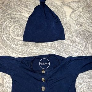 Lou Lou and Company baby boy knotted gown and matching hat.